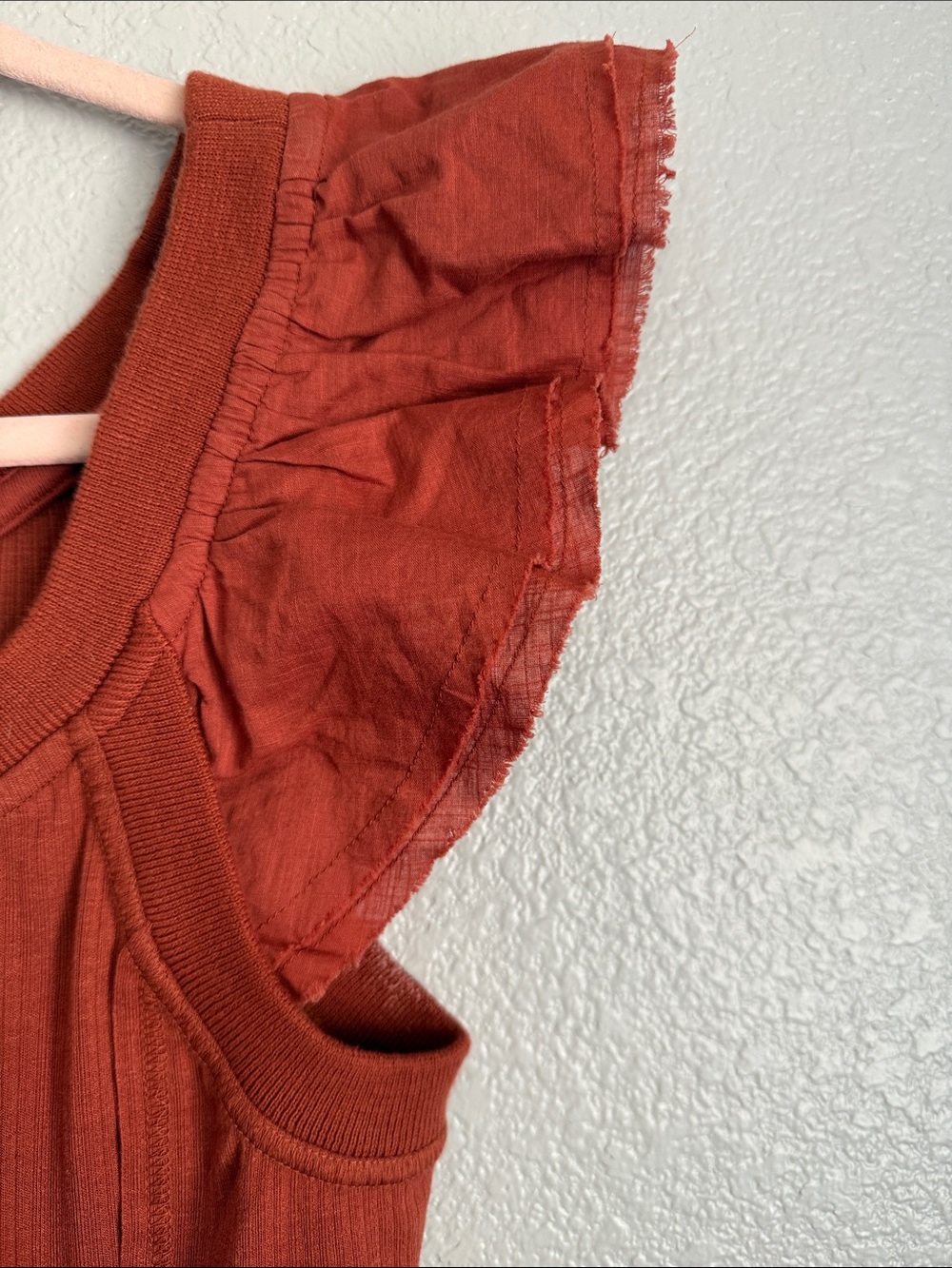 Pilcro Rust-Orange Ruffle Sleeve Ribbed Tank - Picture 3 of 8